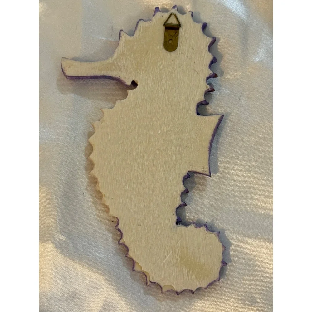 Purple Seahorse Wall Decor Coastal Nautical Hand Painted Textured Plaque 8 Inch